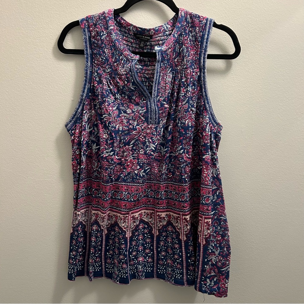 Lucky Brand Sleeveless Floral Blouse - Blue and Pink
